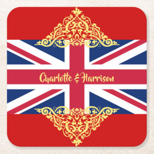 British Union Jack Flag Patriotic Wedding Square Paper Coaster