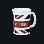 British Union Jack flag personalized ceramic Beverage Pitcher<br><div class="desc">British Union Jack flag personalized ceramic beverage pitcher. Handy for drinks,  batter,  kitchen utensils and more. Modern typography template. Patriotic design printed with custom text.  Unique Birthday gift ideas. Vintage UK flag of United Kingdom,  Great Britain,  England.</div>