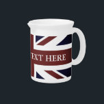 British Union Jack flag personalized ceramic Beverage Pitcher<br><div class="desc">British Union Jack flag personalized ceramic beverage pitcher. Handy for drinks,  batter,  kitchen utensils and more. Modern typography template. Patriotic design printed with custom text.  Unique Birthday gift ideas. Vintage UK flag of United Kingdom,  Great Britain,  England.</div>