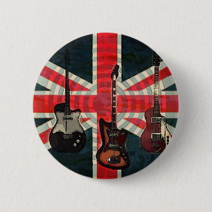 British Union Jack Flag Rock Roll Electric Guitar Button