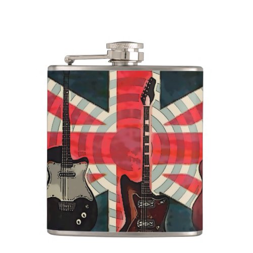 British Union Jack Flag Rock Roll Electric Guitar Hip Flask