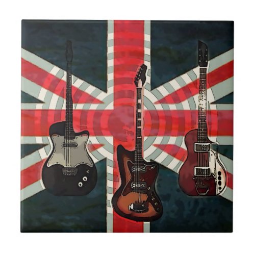 British Union Jack Flag Rock Roll Electric Guitar Tile