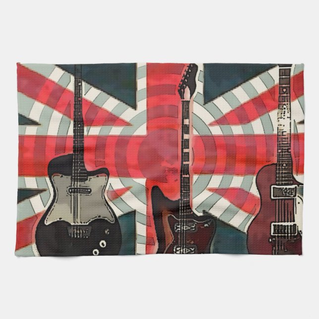 British Union Jack Flag Rock Roll Electric Guitar Towel (Horizontal)