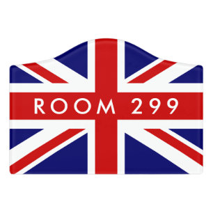 British Union Jack flag room number door sign
