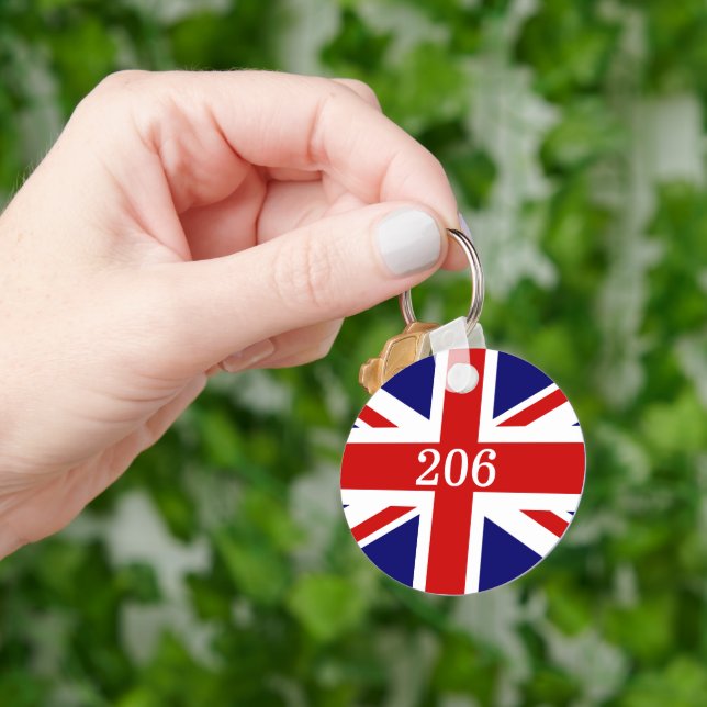 British Union Jack flag round hotel room number Keychain (Hand)