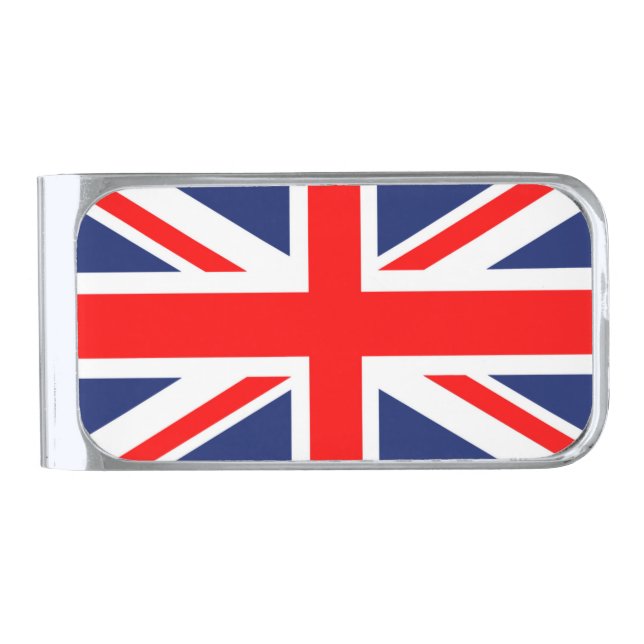 British Union Jack Flag Silver Finish Money Clip (Front)