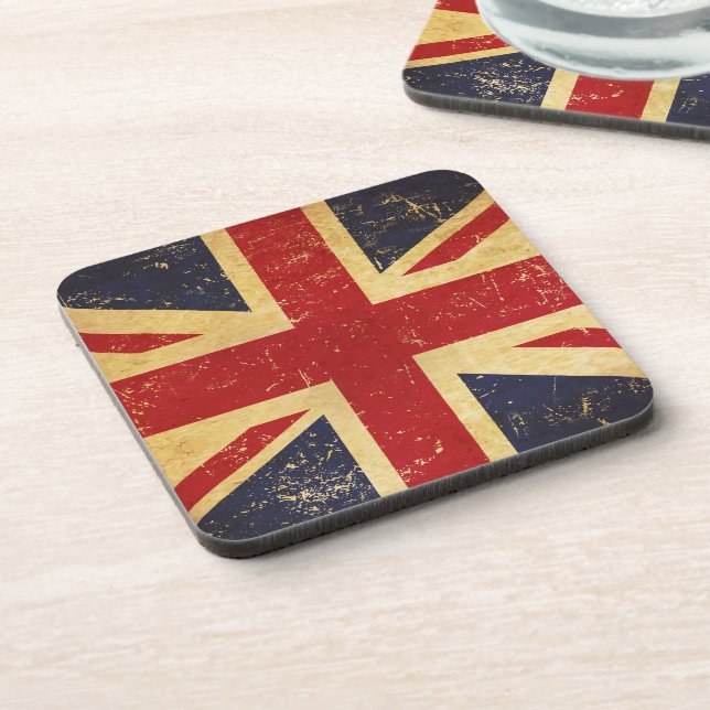British Union Jack Flag Vintage Grunge Coaster (Left Side)