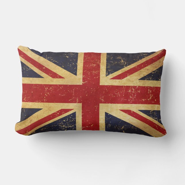 British Union Jack Flag Vintage Grunge Lumbar Pillow (Front)