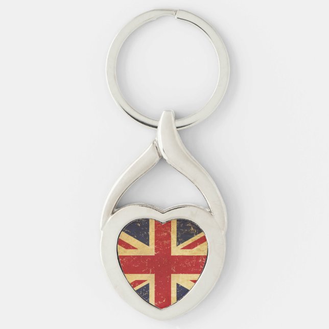 British Union Jack Flag Vintage Metal Keychain (Front)