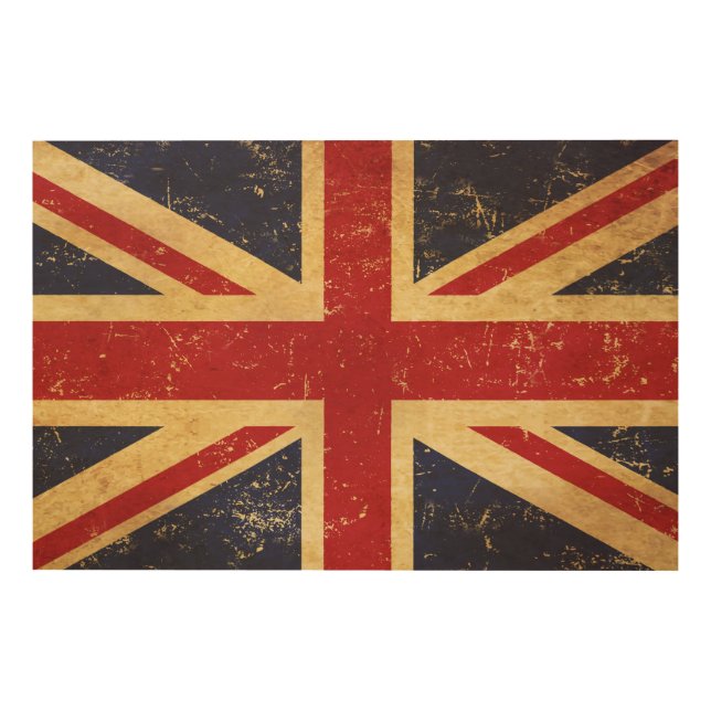 British Union Jack Flag Vintage Wood Wall Art (Front)