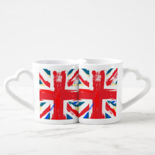 British Union Jack Flag Vintage Worn Coffee Mug Set