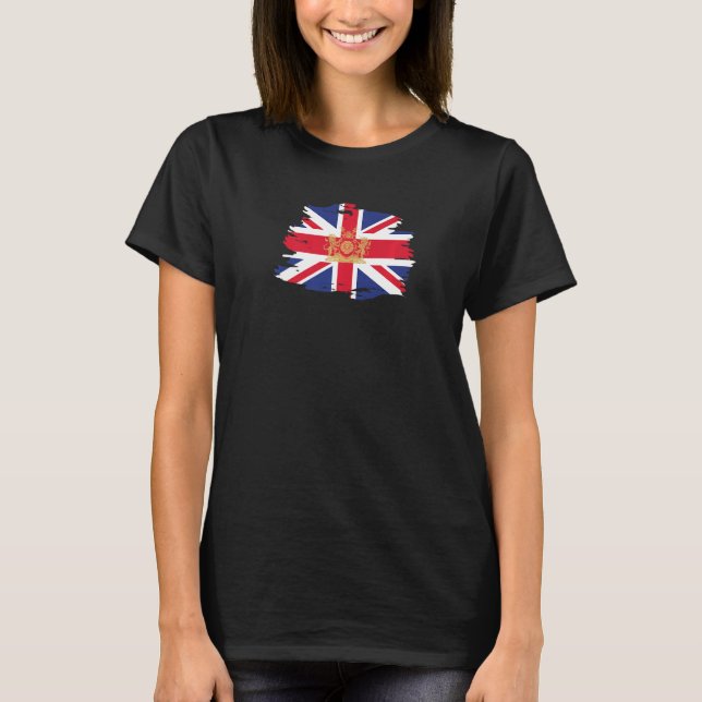 BRITISH UNION JACK FLAG WITH ROYAL CREST, UK, UNIT T-Shirt (Front)