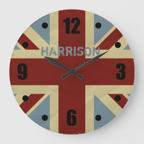 British Union Jack Grunge Flag Large Clock