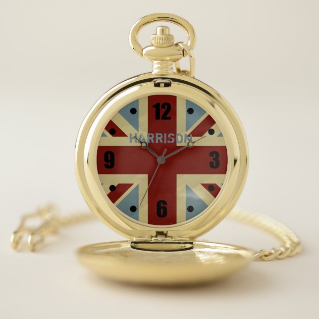 British Union Jack Grunge Flag Pocket Watch (Inside)