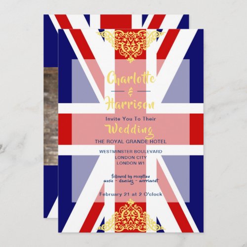 British Union Jack Red White Blue Photo Wedding Invitation