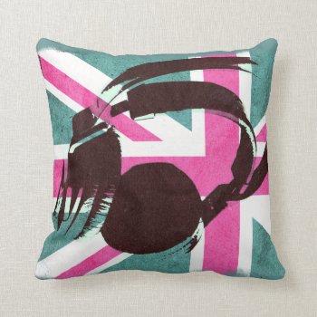 British Union Jack With Deejay Headphones Throw Pillow by hutsul at Zazzle