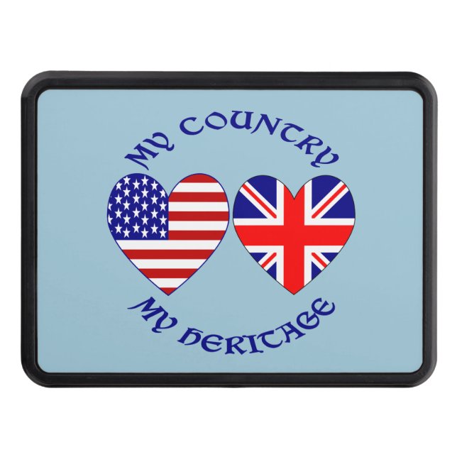British USA Heart Flags Country Heritage Hitch Cover (Front)