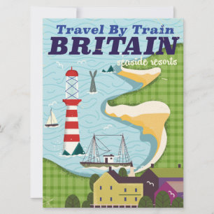 British Vintage train travel poster Invitation