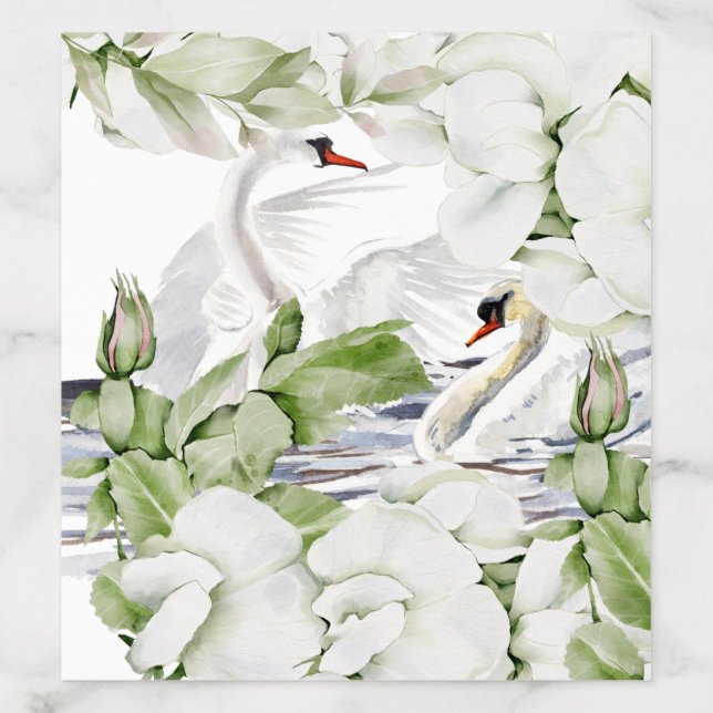 British White Floral & Swan Watercolor Art  Envelope Liner (Design)