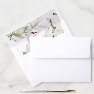 British White Floral & Swan Watercolor Art  Envelope Liner