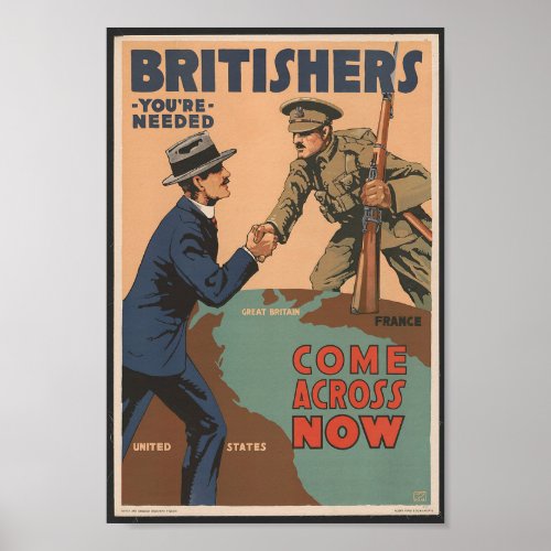 Britishers Youre Needed World War One Propaganda  Poster