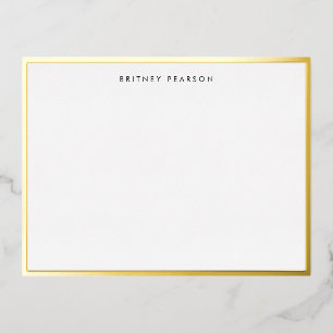 Britney Gold Foil Border Personalized Stationery Foil Invitation Postcard