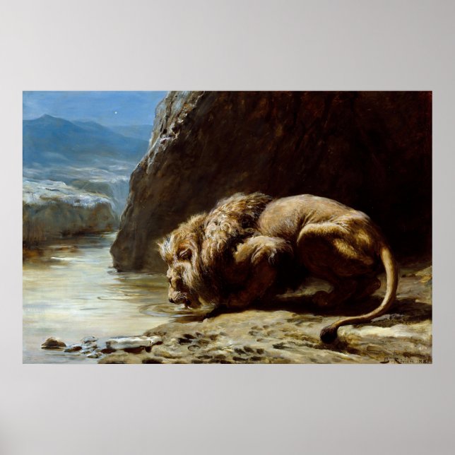 Briton Riviere: The King Drinks, 1881, Lion Poster (Front)