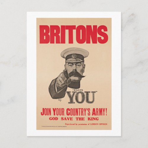 Britons Lord Kitchener Wants You WWI Propaganda Postcard