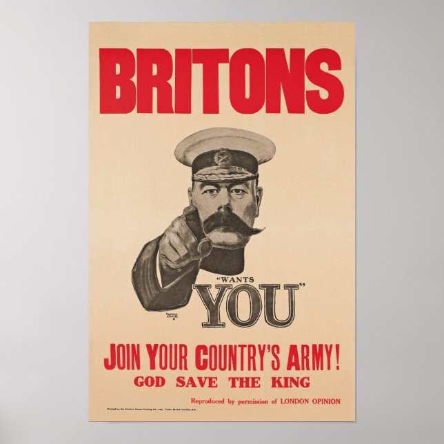 Britons Lord Kitchener Wants You WWI Propaganda Poster (Front)