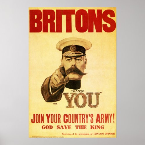 Britons Wants You Lord kitchener Poster