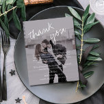 Brittany Black Photo Wedding Reception Thank You Postcard<br><div class="desc">Use this simple card to thank your guests at your wedding reception. Each card features your photo and modern, white, hand-lettered calligraphy script and stylish serif typography. Customize the card with your names, wedding date and location and personal message using the text template. Then at your reception place each card...</div>