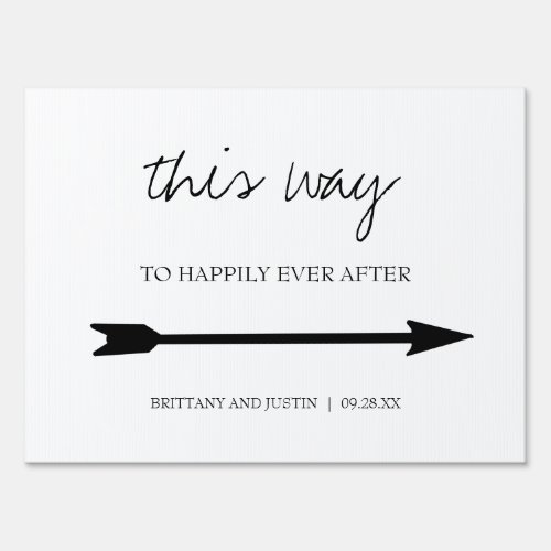Brittany Black White Wedding Directional Lawn Sign