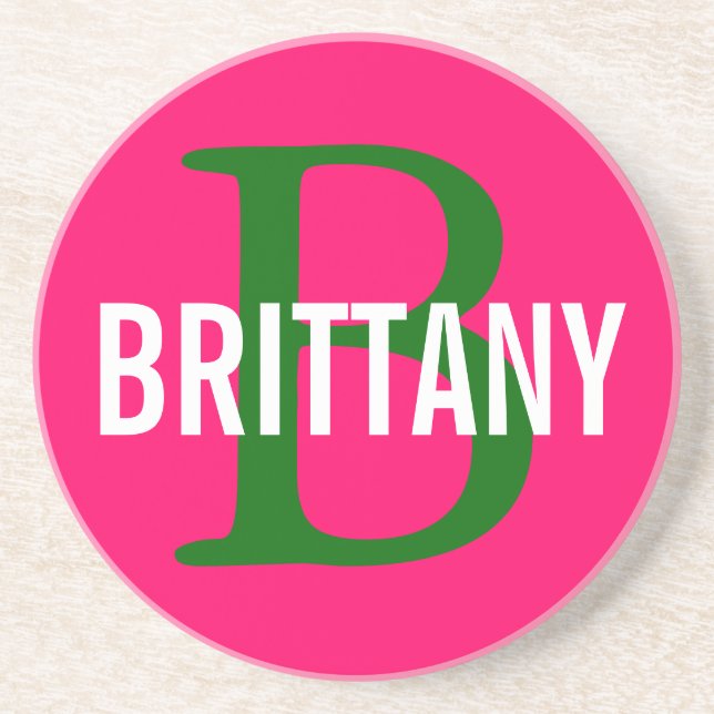 Brittany Breed Monogram Design Sandstone Coaster (Front)