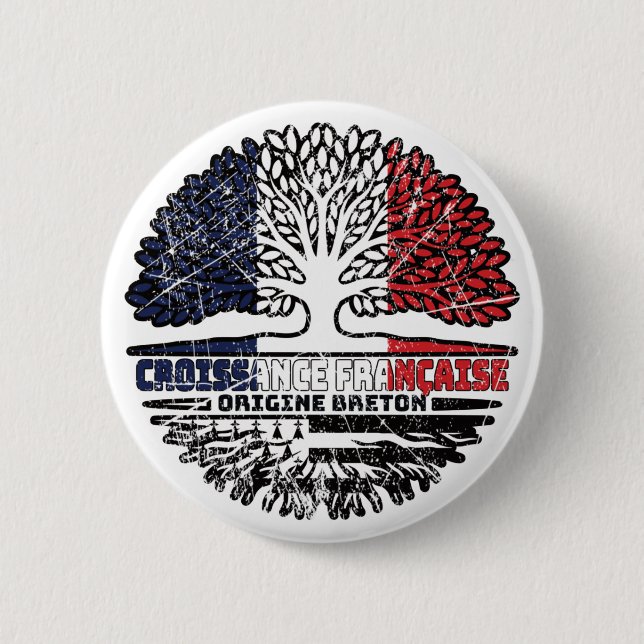 Brittany Breton French France Tree Roots Flag Button (Front)