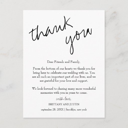 Brittany Calligraphy Wedding Reception Thank You Postcard | Zazzle