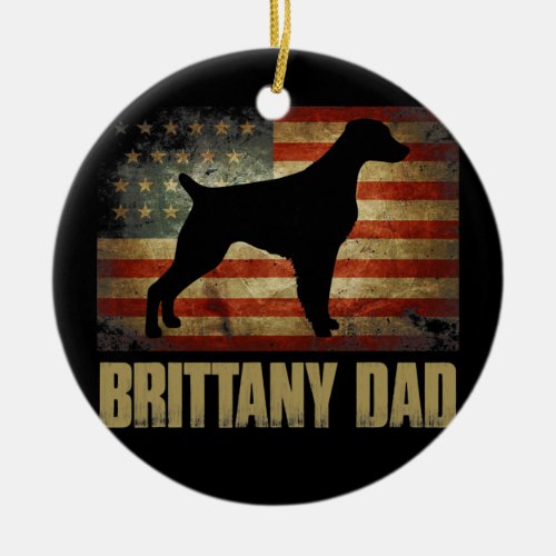 Brittany Dad Vintage American Flag Patriotic Ceramic Ornament