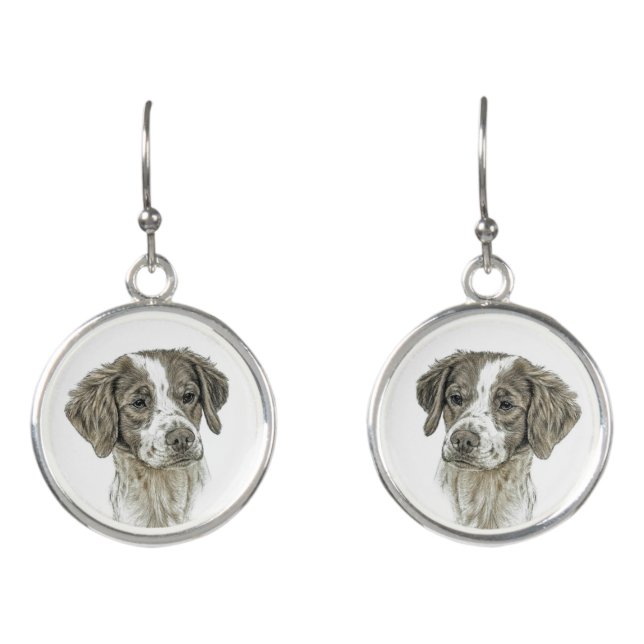 Brittany Dog Art Earrings (Front)