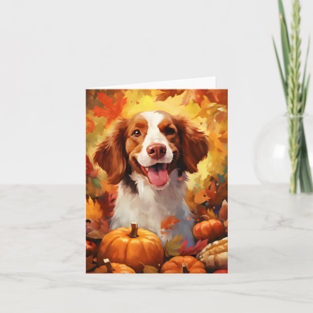 Brittany dog Autumn Thanksgiving  Card (Front)