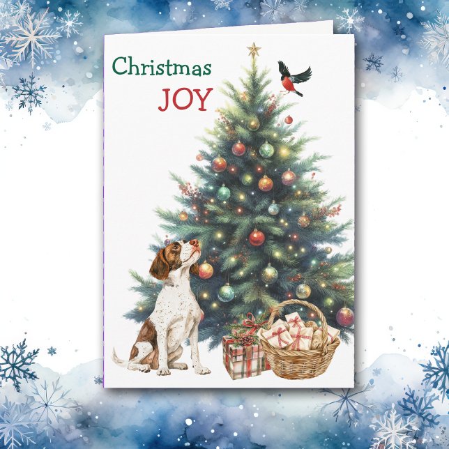 Brittany Dog, Bullfinch and Holiday Tree Card (Creator Uploaded)
