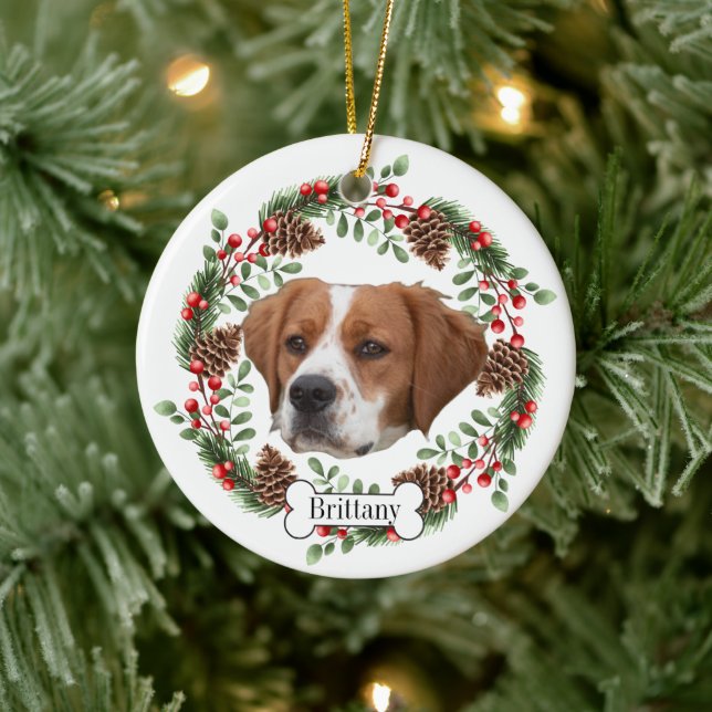 Brittany  dog ceramic ornament (Tree)