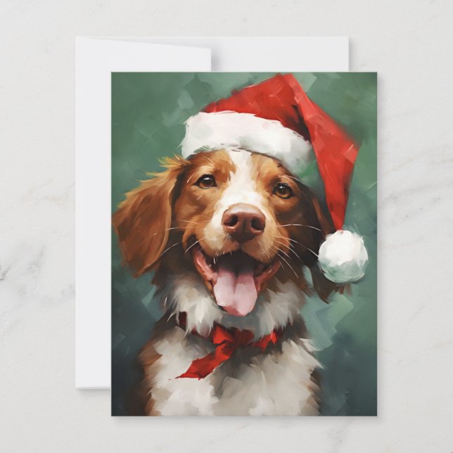 Brittany dog Christmas brush painting artwork Holiday Card (Front)