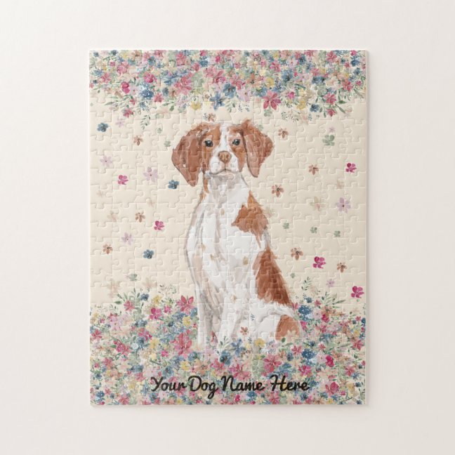 Brittany Dog Flower Rain Jigsaw Puzzle