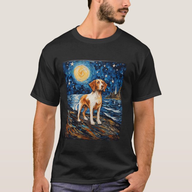 Brittany Dog Lover Starry Night Men Women Artistic T-Shirt (Front)