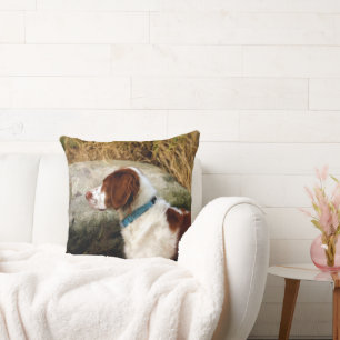 Brittany Dog Portrait – Outdoor Nature Photography Throw Pillow