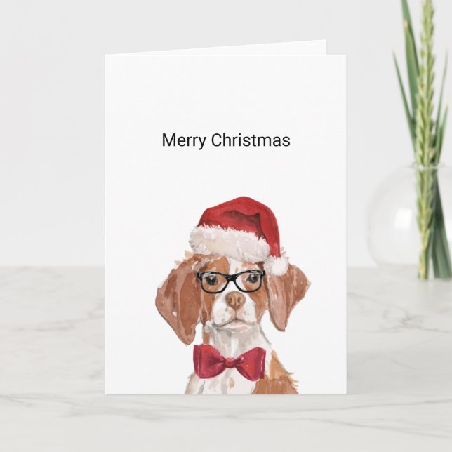 Brittany Dog Santa Christmas Card (Front)