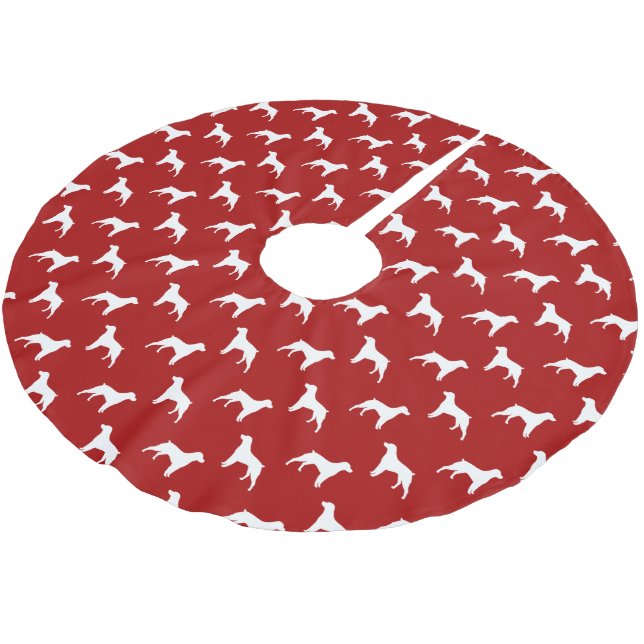 Brittany Dog Silhouettes Pattern Red Brushed Polyester Tree Skirt (Angled)