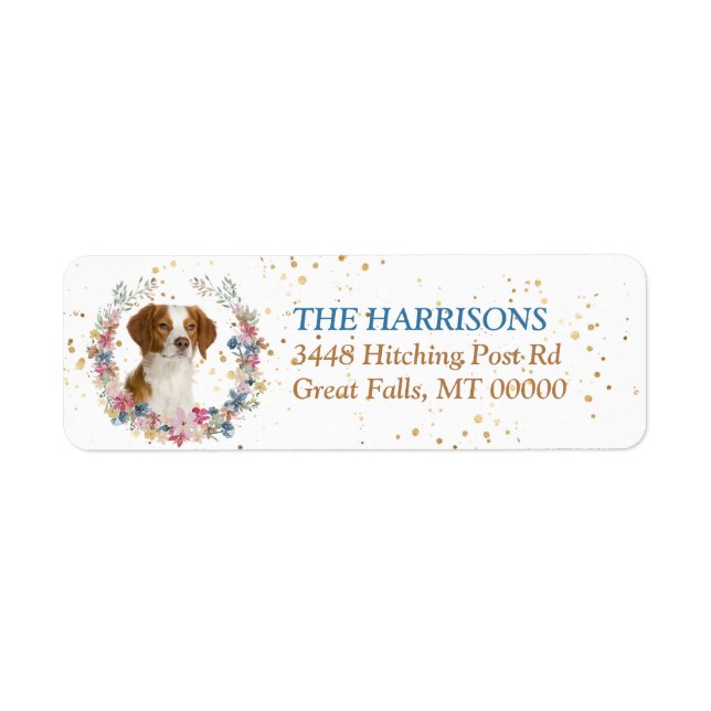 Brittany Dog Spring Flowers Wreath Label (Front)