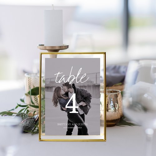 Brittany Elegant Double_Sided Photo White Script Table Number