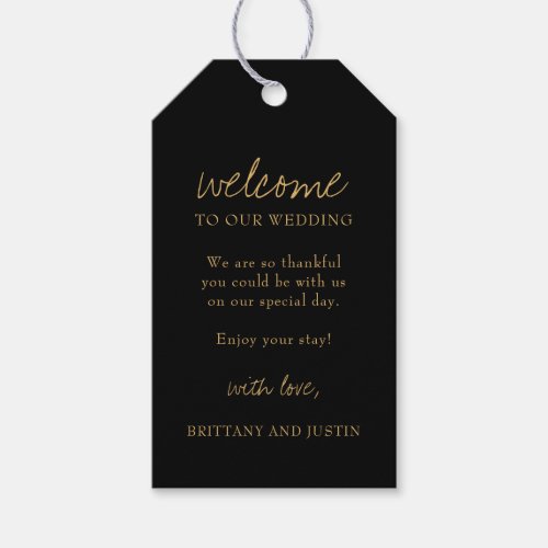 Brittany Elegant Gold Calligraphy Wedding Welcome Gift Tags