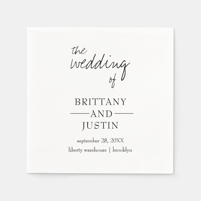 Brittany Elegant Modern Black White Cocktail Napkins (Front)